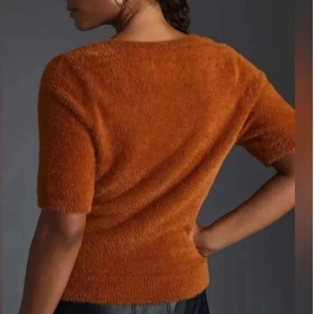 Maeve by Anthropologie Scoop Neck Eyelash Sweater Tee in Cozy Orange